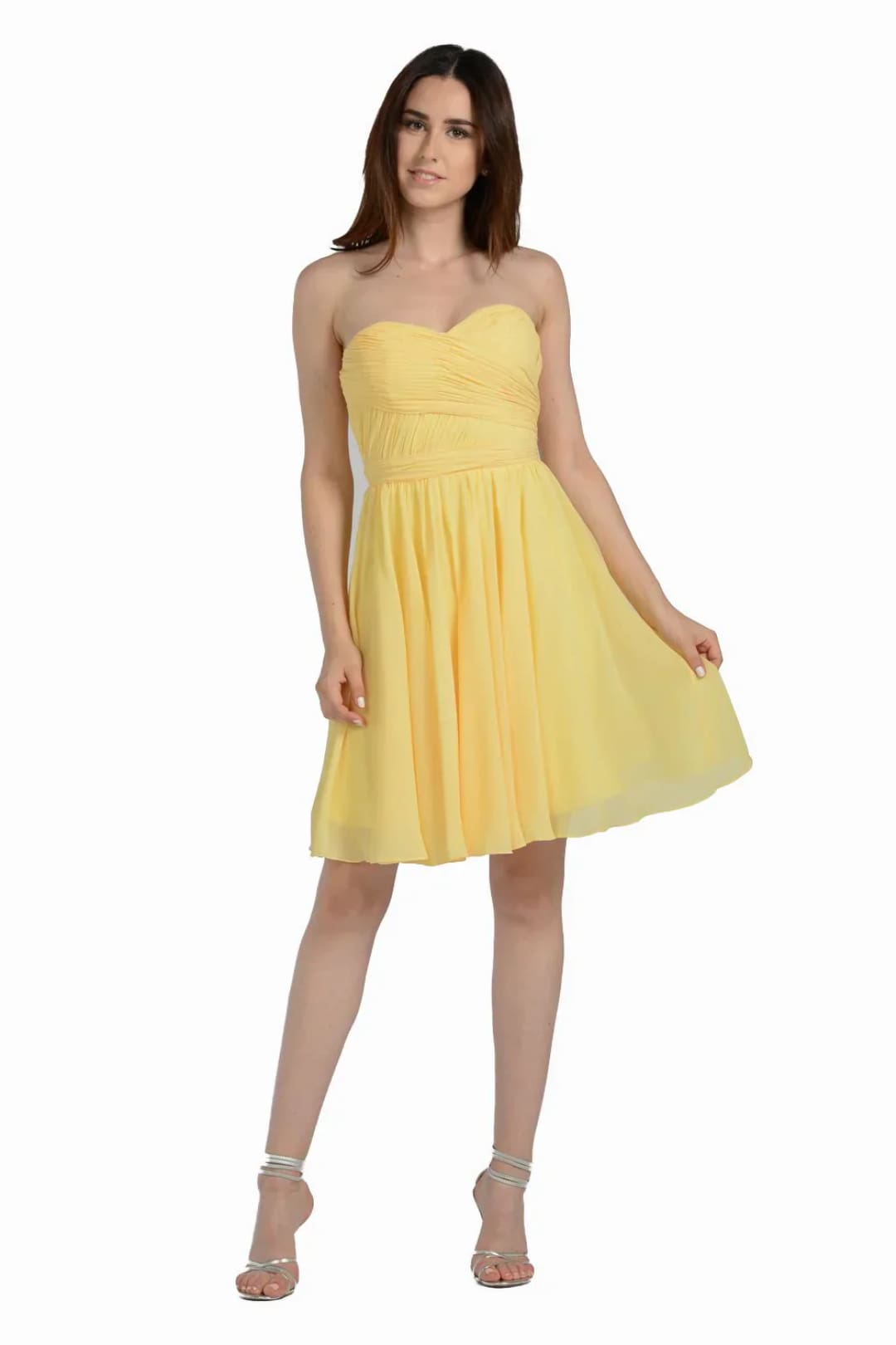 Poly USA 6744 Ruched Strapless Sweetheart Short Dress - Yellow / XS - Dress