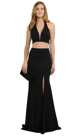 Long Halter Slit Dress By Poly USA poly