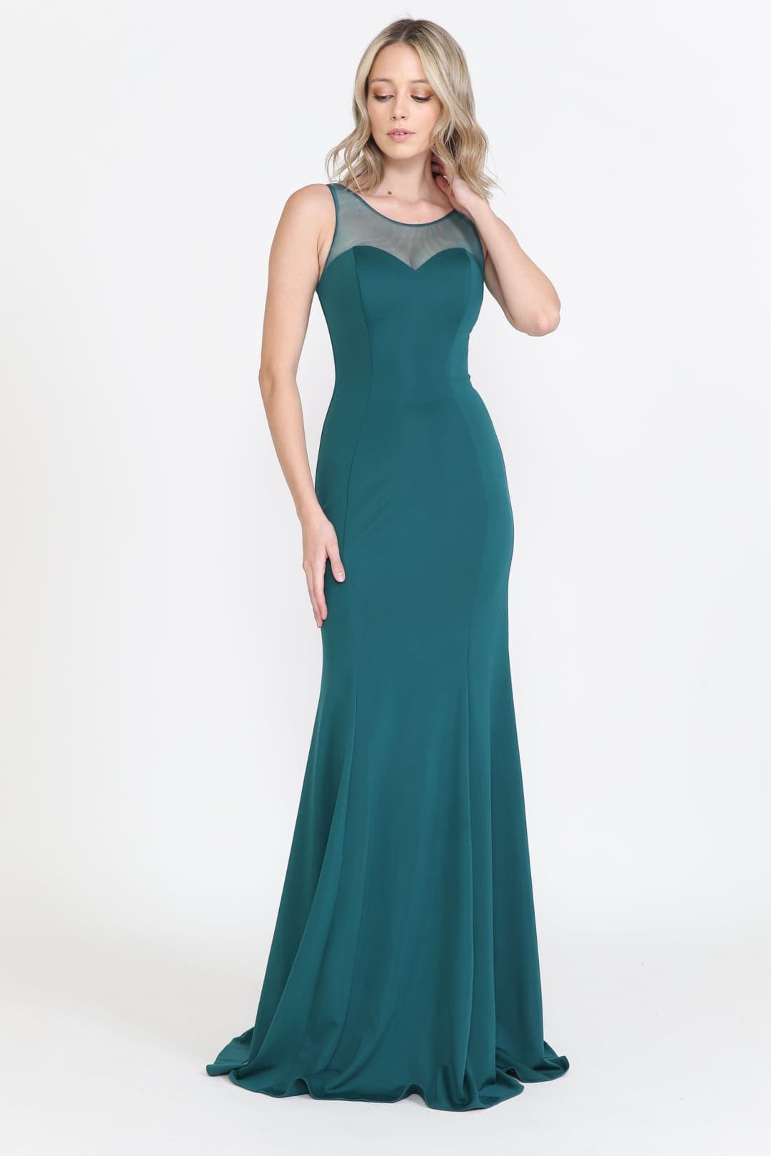 Poly USA 8148 Fitted Long Sleeveless Jersey Dress | FormalDressShops Green / XL Poly USA 8148 Fitted Long Sleeveless Jersey Dress | FormalDressShops Green / XL