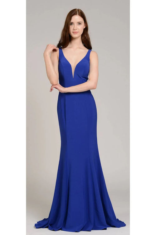 Poly USA 8158 Simple Evening V-Neck Mermaid Bridesmaids Dresses - Dress