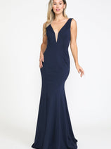 Navy Bridesmaid Dresses-Inexpensive Poly USA 8158 Simple Mermaid