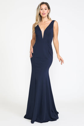 Navy Bridesmaid Dresses-Inexpensive Poly USA 8158 Simple Mermaid