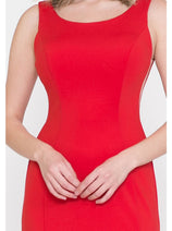 Red Bridesmaid Dresses-Inexpensive Poly USA 8168 Sleeveless C-Thru