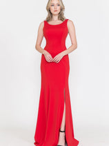 Red Bridesmaid Dresses-Inexpensive Poly USA 8168 Sleeveless C-Thru