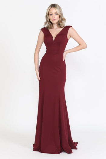 V-neckline Formal Evening Gown - BURGUNDY / XS