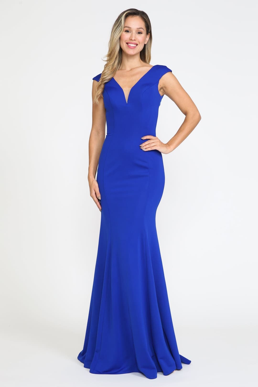 V-neckline Formal Evening Gown - ROYAL BLUE / XS