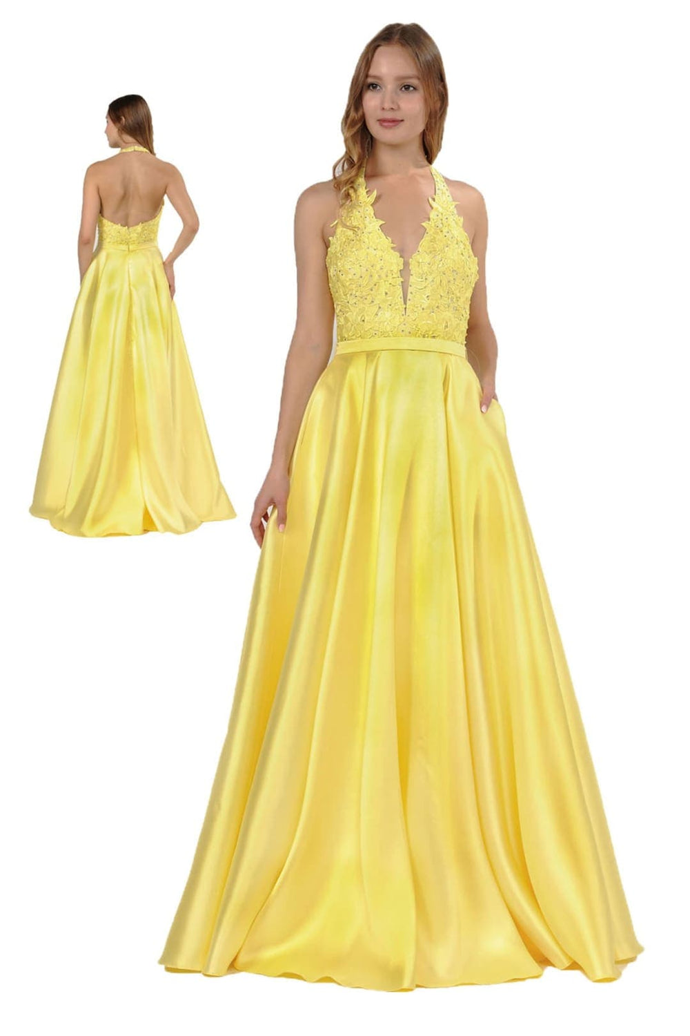 Poly USA | Ed Young 8316 Open Back Halter Long Dress Mikado/Lace main image 0