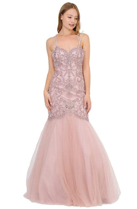 Long Sweetheart Beaded Fitted Open Back Gown By Poly USA poly