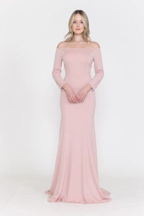 Dusty Rose Bridesmaid Dresses-Inexpensive POLY USA 8378 Modest Long