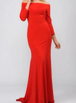 Red Bridesmaid Dresses-Inexpensive POLY USA 8378 Modest Long