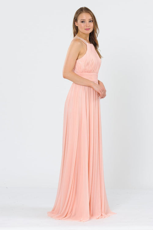 Ruched Bridesmaids Long Dress - LAY8396 - BLUSH / S