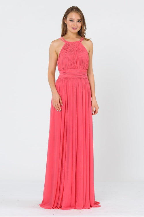 Ruched Bridesmaids Long Dress - LAY8396 - CORAL / S