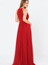 Red Bridesmaid Dresses-Inexpensive Poly USA 8396 Double Spaghetti