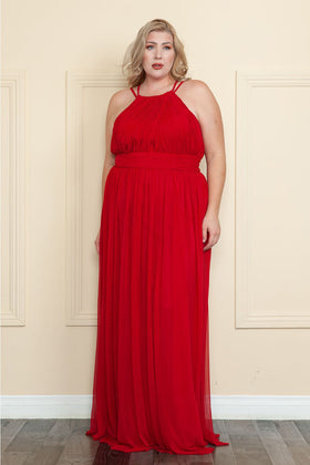 Red Bridesmaid Dresses-Inexpensive Poly USA 8396 Double Spaghetti