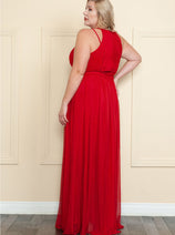 Red Bridesmaid Dresses-Inexpensive Poly USA 8396 Double Spaghetti