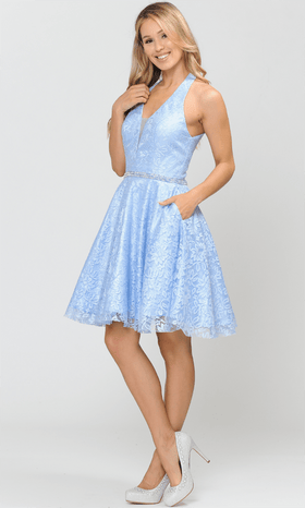 Short Halter A-Line Open Back Dress By Poly USA poly