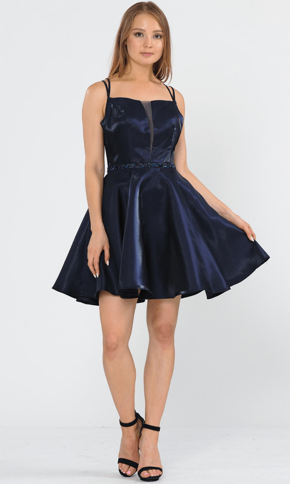 Poly USA 8447 - Deep Plunge A-Line Cocktail Dress Cocktail Dresses XS / Navy