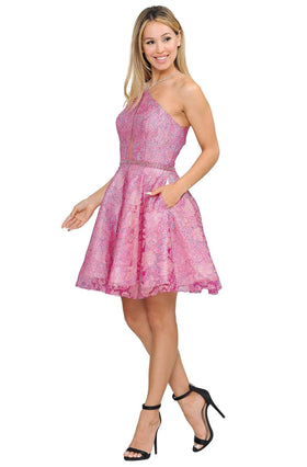 Short Halter Glitter A-Line Open Back Dress By Poly USA poly