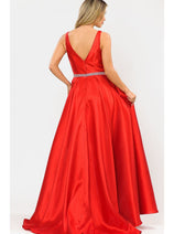 Poly USA 8682 A-Line Mikado V-Neck Red Carpet Formal Long Dress