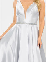 Poly USA 8682 A-Line Mikado V-Neck Red Carpet Formal Long Dress
