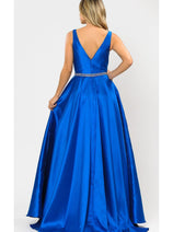 Poly USA 8682 A-Line Mikado V-Neck Red Carpet Formal Long Dress