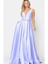 Poly USA 8682 A-Line Mikado V-Neck Red Carpet Formal Long Dress