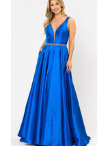 Poly USA 8682 A-Line Mikado V-Neck Red Carpet Formal Long Dress