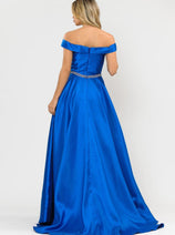 POLY USA 8686 Off Shoulder Simple Mikado Prom Formal Bridesmaids Gown