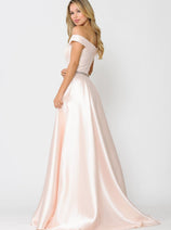 POLY USA 8686 Off Shoulder Simple Mikado Prom Formal Bridesmaids Gown