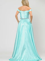 POLY USA 8686 Off Shoulder Simple Mikado Prom Formal Bridesmaids Gown
