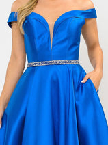 POLY USA 8686 Off Shoulder Simple Mikado Prom Formal Bridesmaids Gown