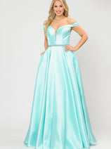 POLY USA 8686 Off Shoulder Simple Mikado Prom Formal Bridesmaids Gown