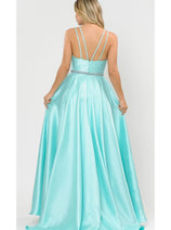 POLY USA 8690 A-Line Special Occasion V-Neck Formal Long Mikado Dress