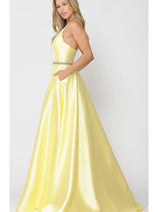 POLY USA 8690 A-Line Special Occasion V-Neck Formal Long Mikado Dress