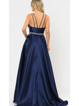 POLY USA 8690 A-Line Special Occasion V-Neck Formal Long Mikado Dress
