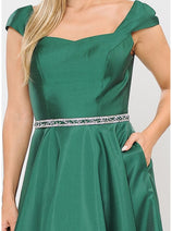 POLY USA 8702 A-line Mikado Cap Sleeve Prom Formal Evening Corset Gown