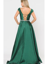 POLY USA 8702 A-line Mikado Cap Sleeve Prom Formal Evening Corset Gown