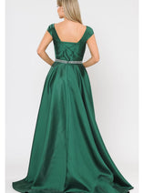 POLY USA 8702 A-line Mikado Cap Sleeve Prom Formal Evening Corset Gown