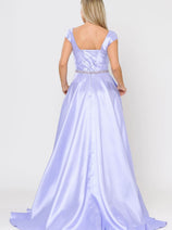 POLY USA 8702 A-line Mikado Cap Sleeve Prom Formal Evening Corset Gown