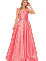 POLY USA 8702 A-line Mikado Cap Sleeve Prom Formal Evening Corset Gown