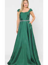 POLY USA 8702 A-line Mikado Cap Sleeve Prom Formal Evening Corset Gown