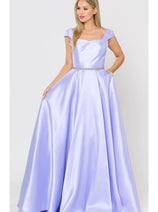 POLY USA 8702 A-line Mikado Cap Sleeve Prom Formal Evening Corset Gown