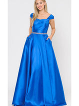 POLY USA 8702 A-line Mikado Cap Sleeve Prom Formal Evening Corset Gown