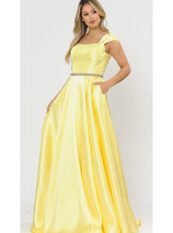 POLY USA 8702 A-line Mikado Cap Sleeve Prom Formal Evening Corset Gown