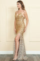 Poly USA 9098 Corset Spaghetti Strap Sequin Embellished Long Prom Gown - Dress