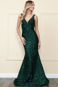 Red Carpet Sequined Dress - EMERALD GREEN / XS