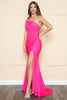 POLY 9132 Simple Single Dual Strap Prom Dress - HOT PINK / XS