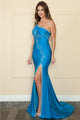 Poly USA 9136 One Shoulder Rhinestone Beaded Ruched Fitted Long Gown - Dress