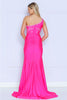 Poly USA 9136 One Shoulder Rhinestone Beaded Ruched Fitted Long Gown - Dress
