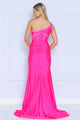 Poly USA 9136 One Shoulder Rhinestone Beaded Ruched Fitted Long Gown - Dress